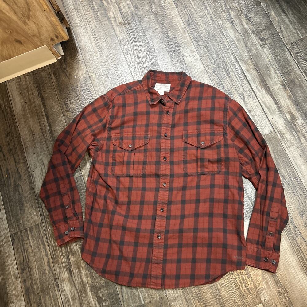 CC Filson Alaskan Guide Flannel Men’s LARGE Button Shirt Buffalo Plaid Red Gray